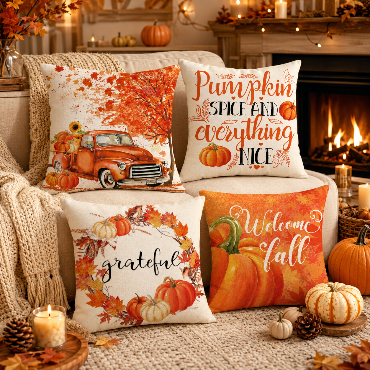 Autumn pumpkin pillow covers