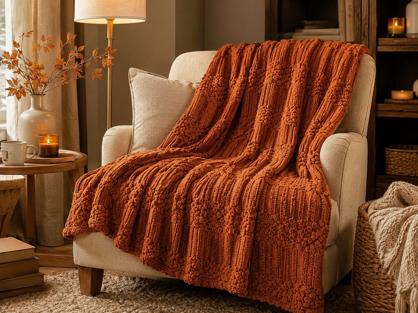Rust orange textured throw blanket
