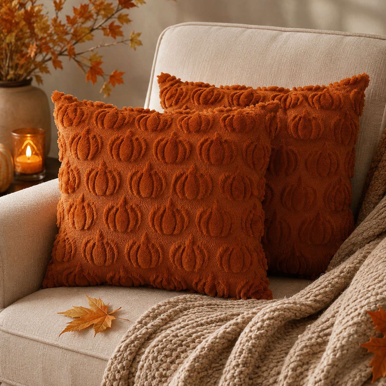 Soft pumpkin pillow covers set of 2