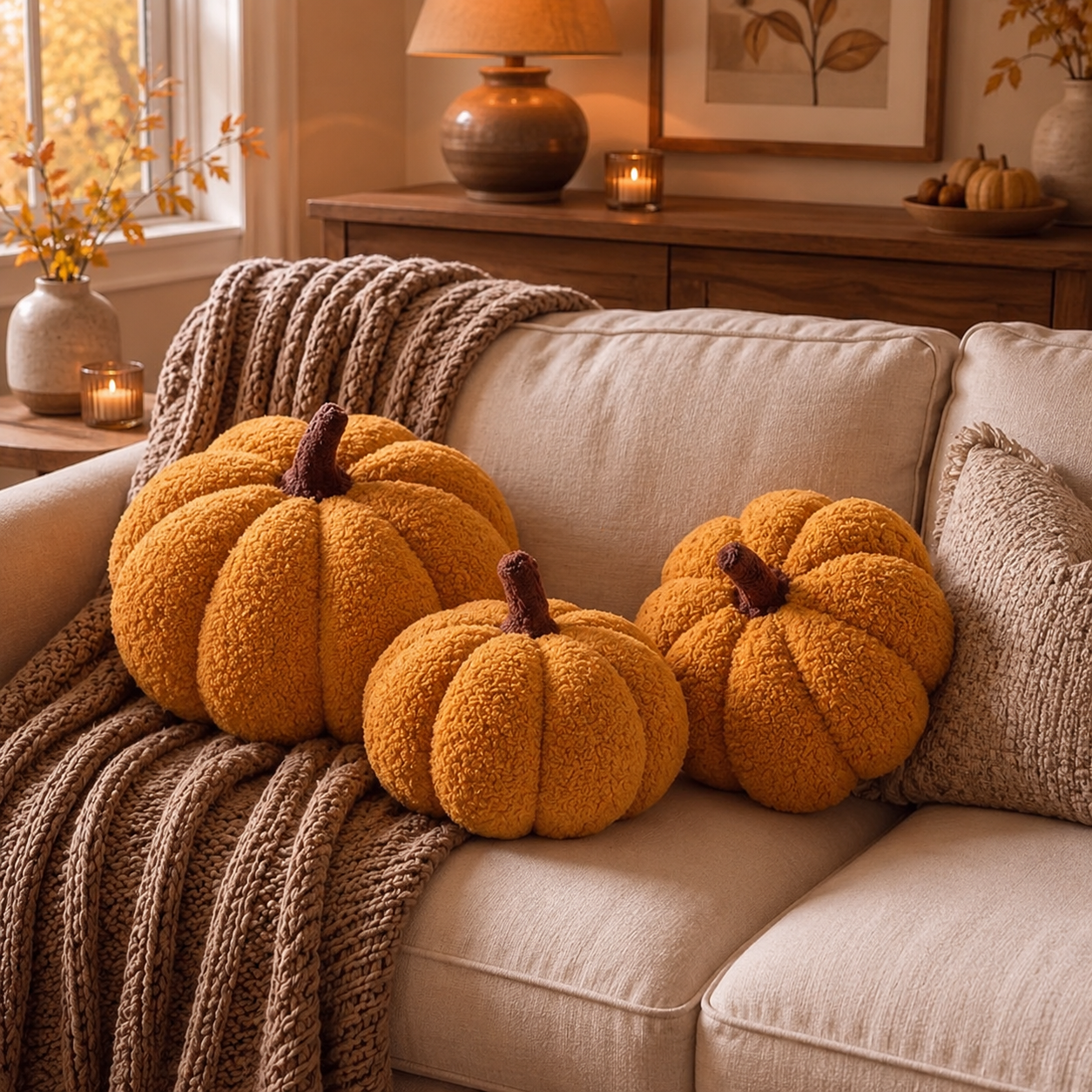 Plush pumpkin decorative pillows set of 3