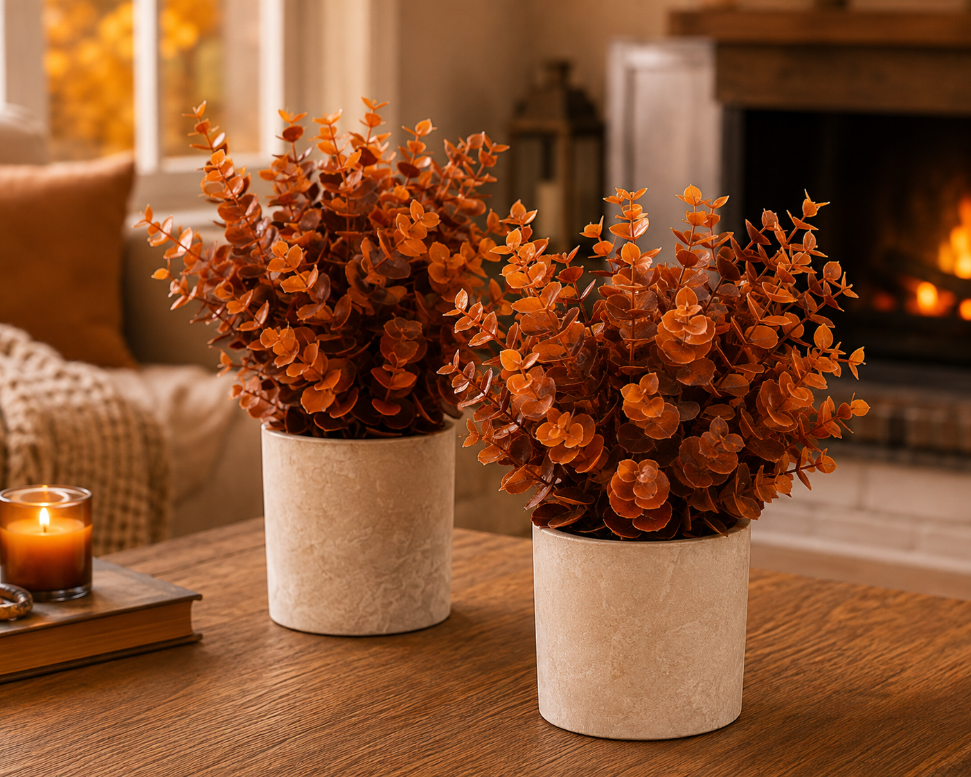 Artificial autumn eucalyptus plants