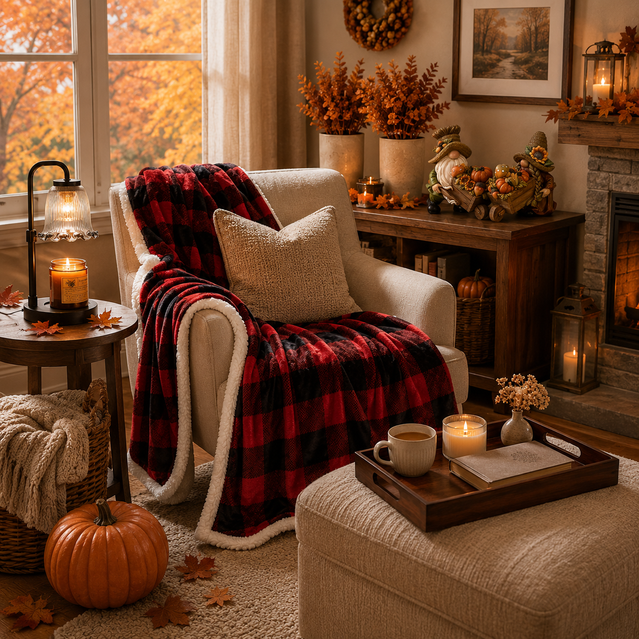 Red and black buffalo plaid sherpa throw blanket