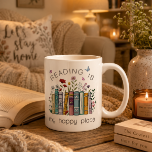 “Reading Is My Happy Place” Ceramic Mug