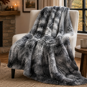 Grey Faux Fur Sherpa Throw Blanket