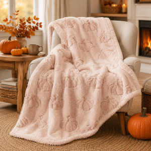 Cozy Pumpkin Sherpa Throw Blanket